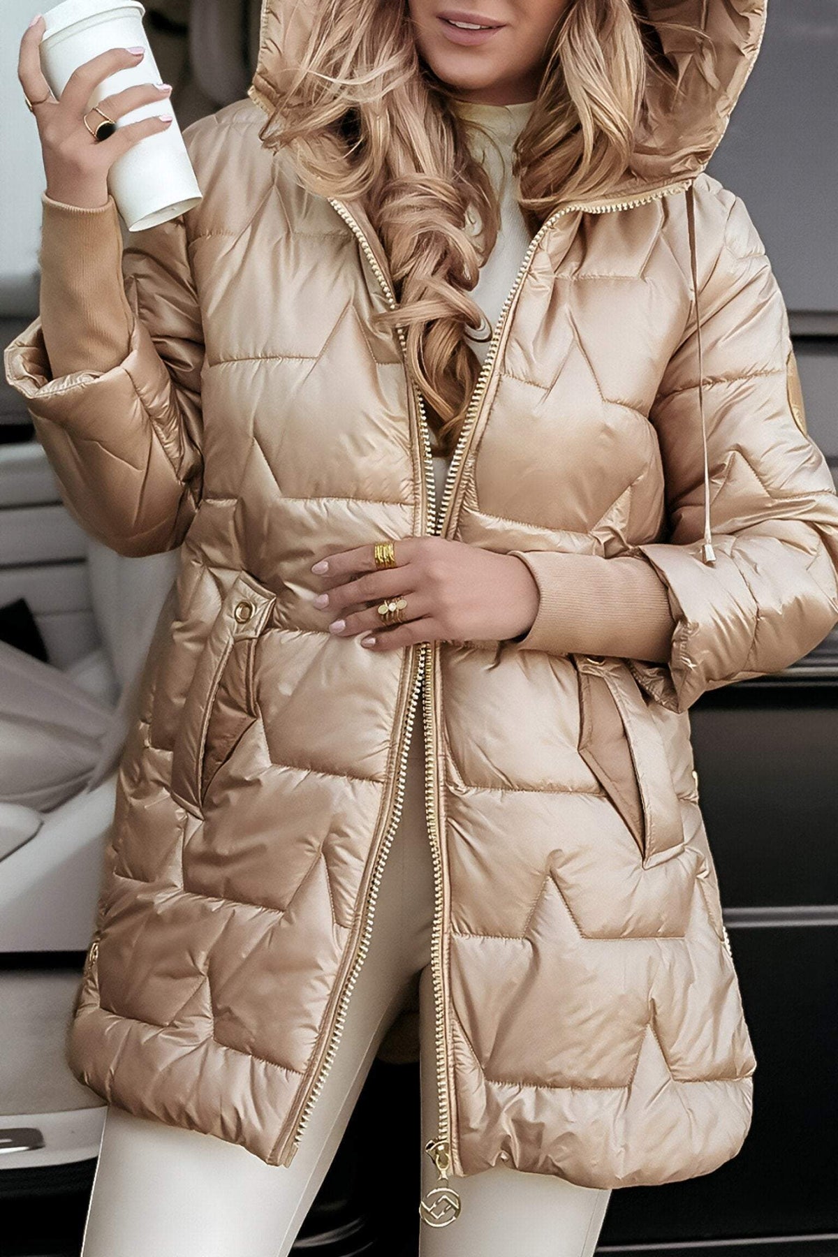 Veste d'hiver femme à capuche en mélange de coton doux 7
