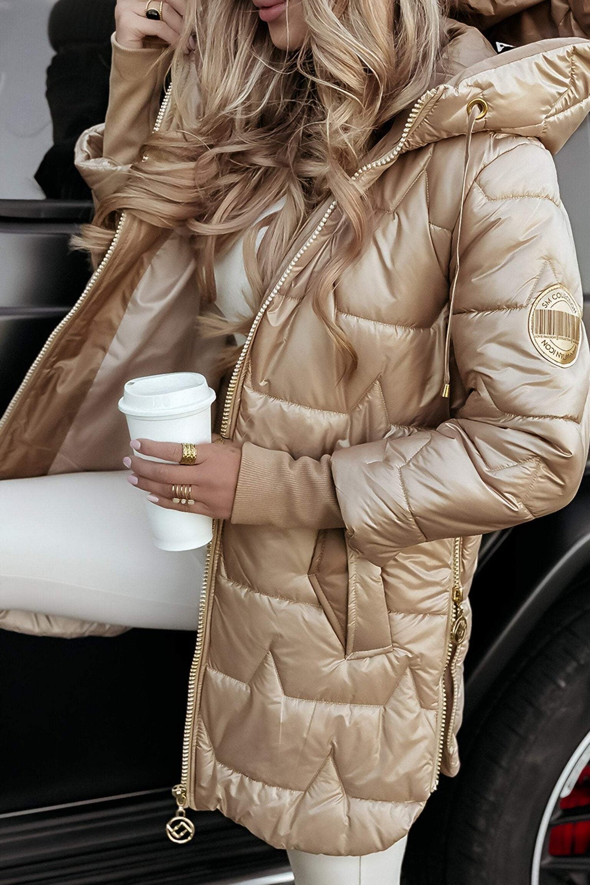 Veste d'hiver femme à capuche en mélange de coton doux 9