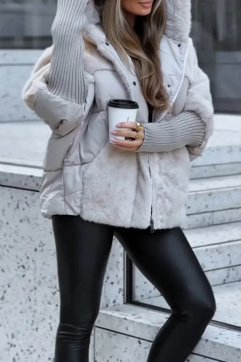 Veste d'hiver femme doublée à capuche, coupe ample et longueur hanches 11