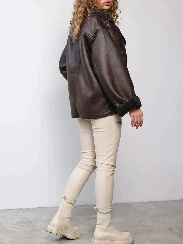 Veste d'hiver oversized femme doublée à large col et poches 6