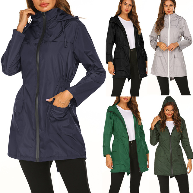 Veste de pluie coupe-vent femme déperlante à capuche et cordon de taille 11