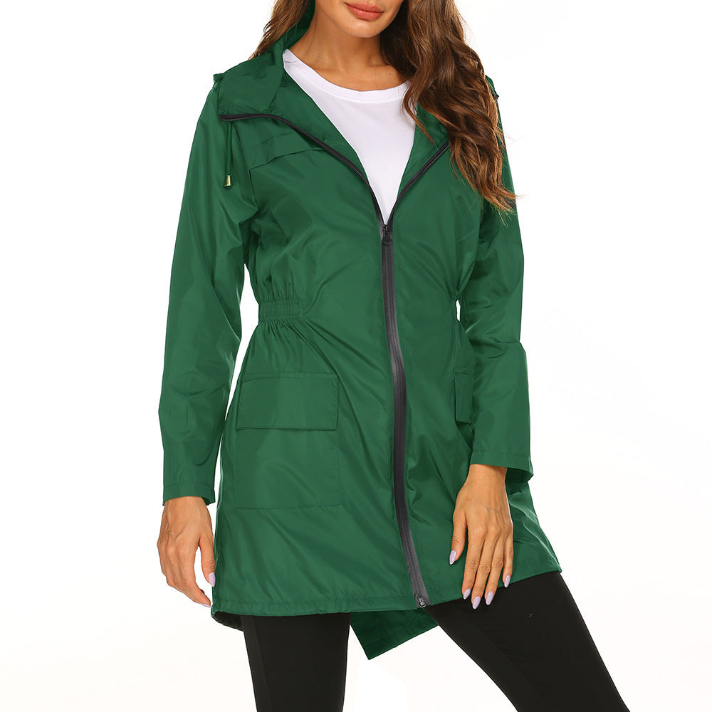 Veste de pluie coupe-vent femme déperlante à capuche et cordon de taille 4