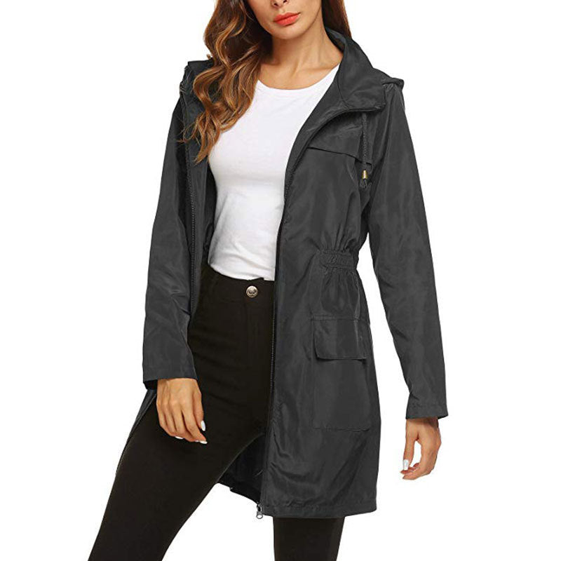 Veste de pluie coupe-vent femme déperlante à capuche et cordon de taille 9