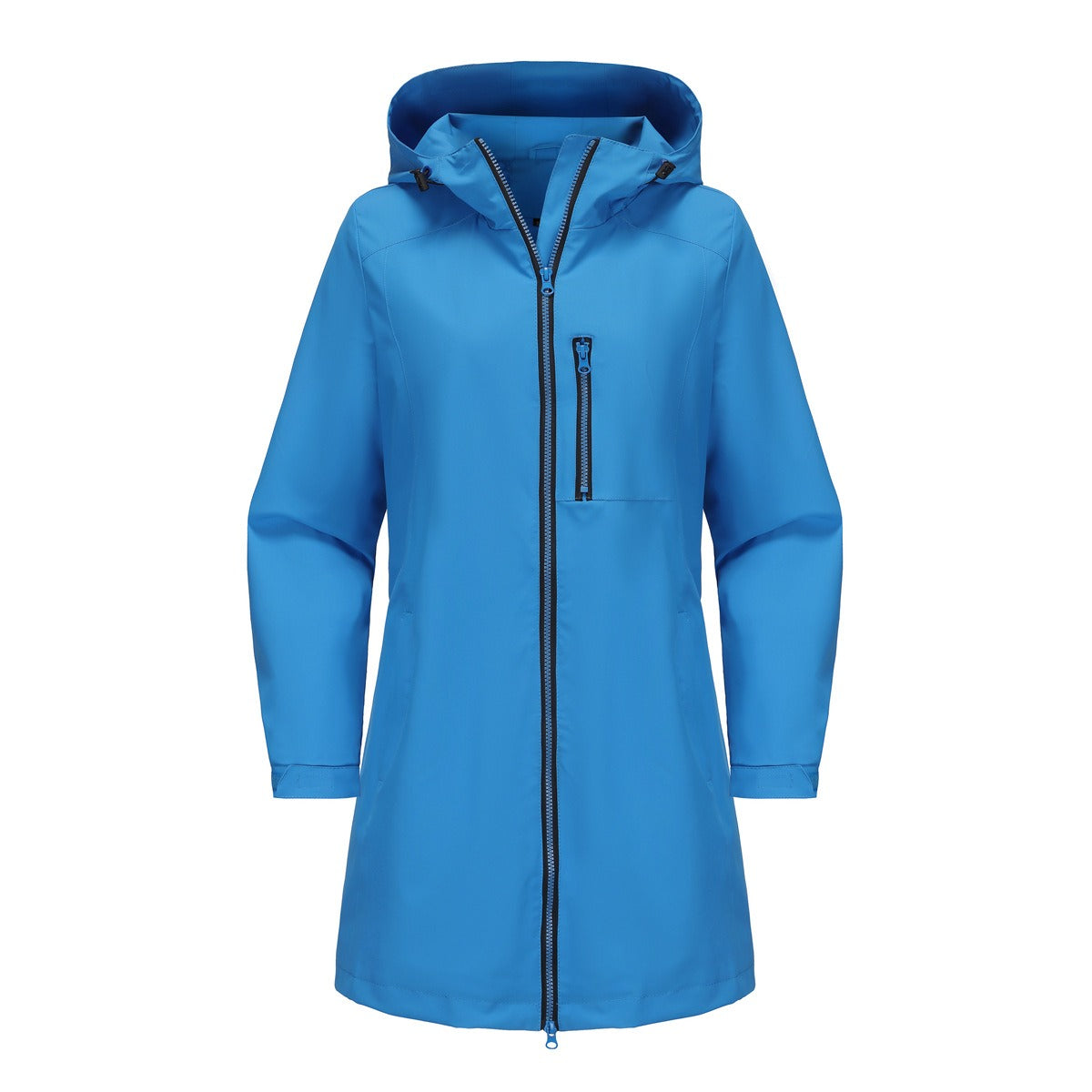 Veste de pluie femme déperlante mi-longue à capuche et poche poitrine zippée 3