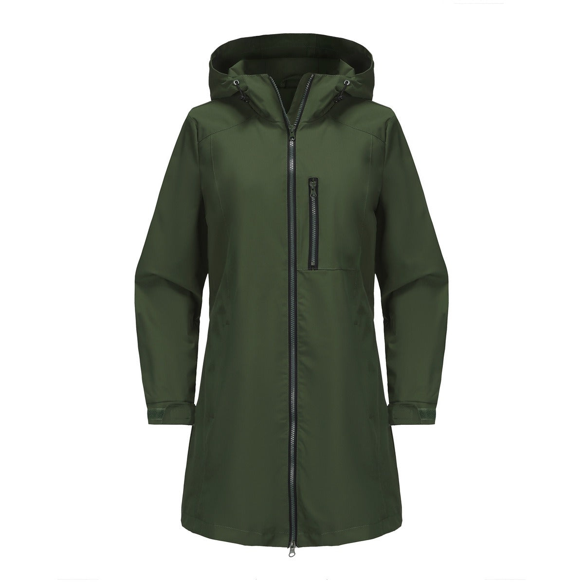 Veste de pluie femme déperlante mi-longue à capuche et poche poitrine zippée 4