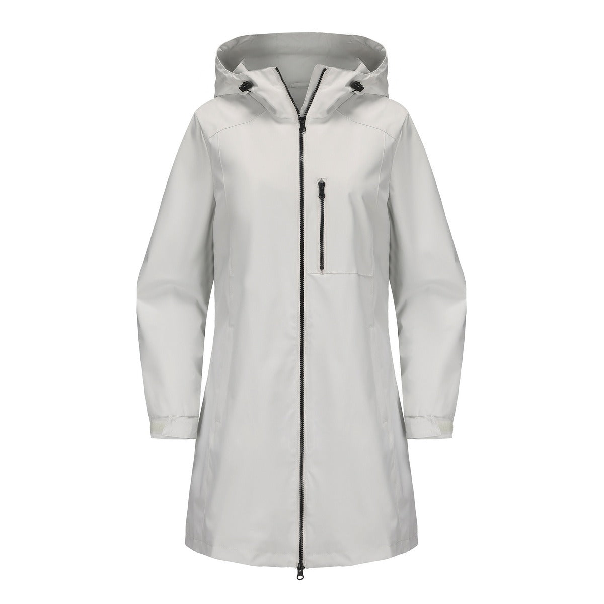 Veste de pluie femme déperlante mi-longue à capuche et poche poitrine zippée 6