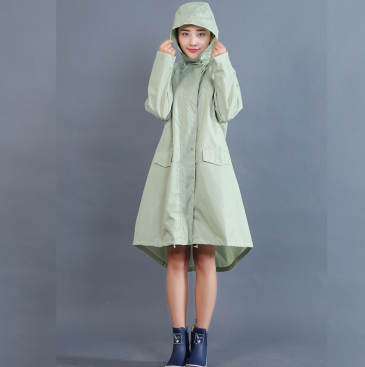 Veste de pluie imperméable femme coupe-vent mi-longue à capuche et boutons 4