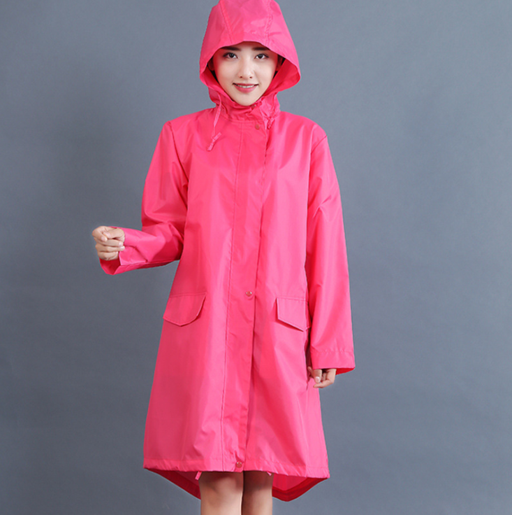 Veste de pluie imperméable femme coupe-vent mi-longue à capuche et boutons 6