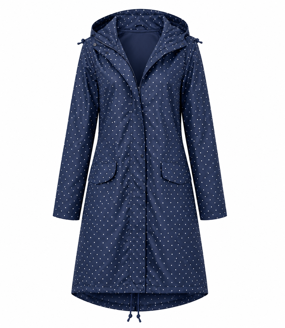 Veste de pluie imperméable femme coupe-vent mi-longue à capuche et boutons 8