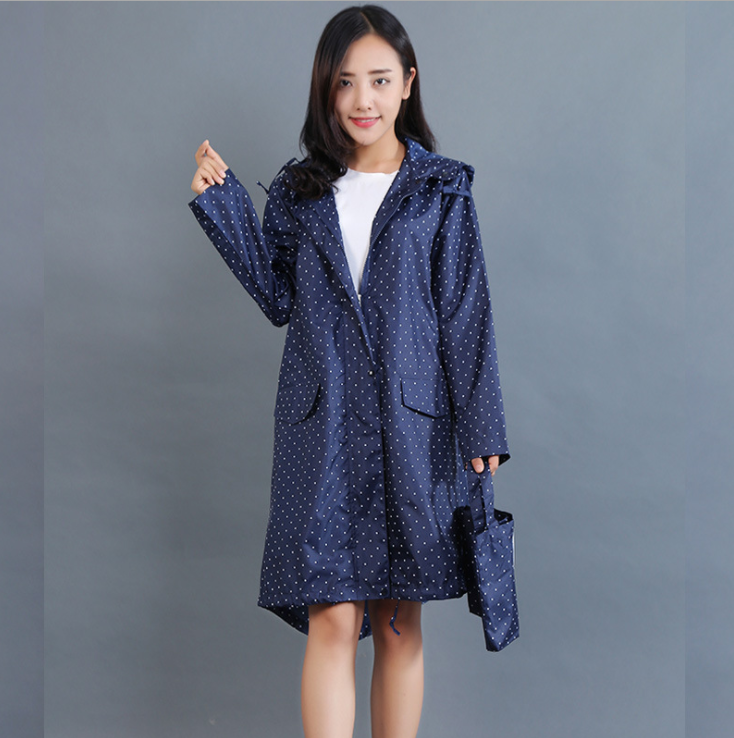 Veste de pluie imperméable femme coupe-vent mi-longue à capuche et boutons 9