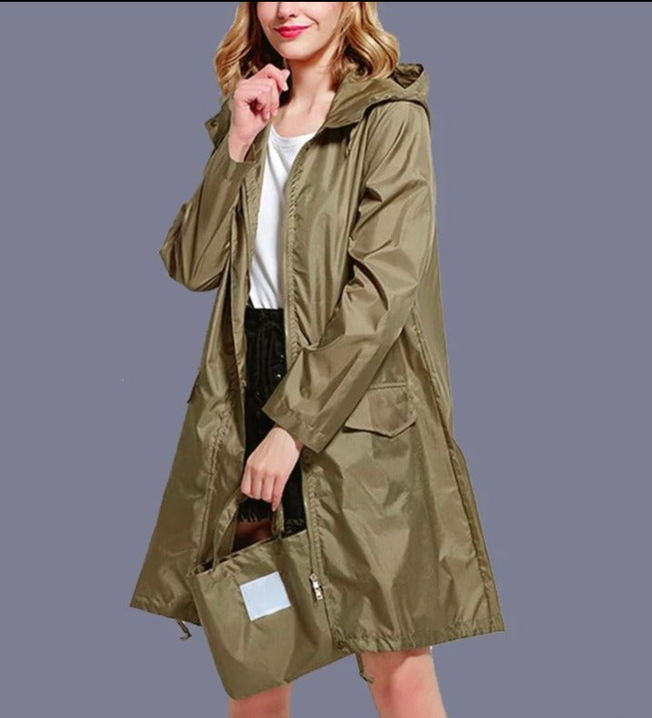 Veste de pluie imperméable femme pliable à capuche avec pochette de rangement 2