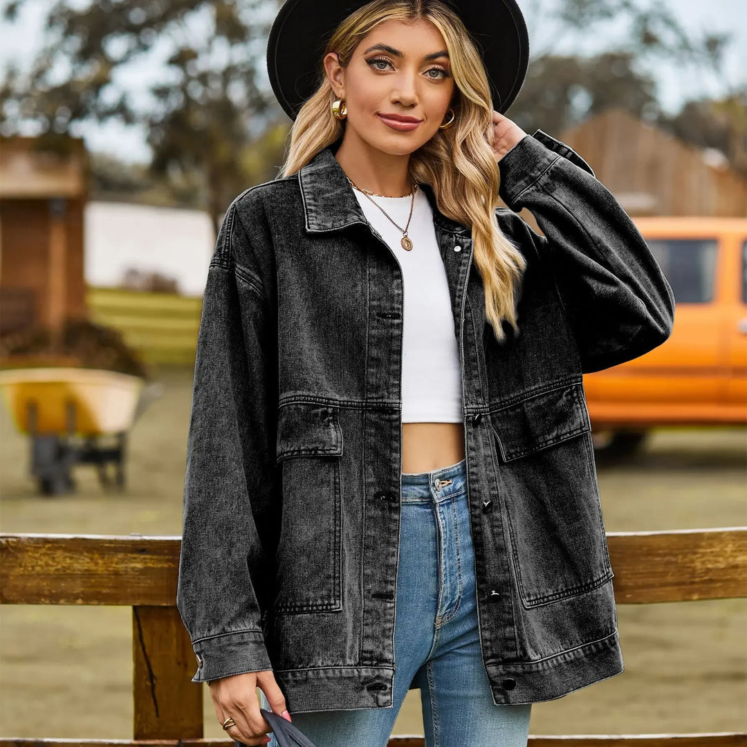 Veste en jean femme oversize à col chemise style vintage 5