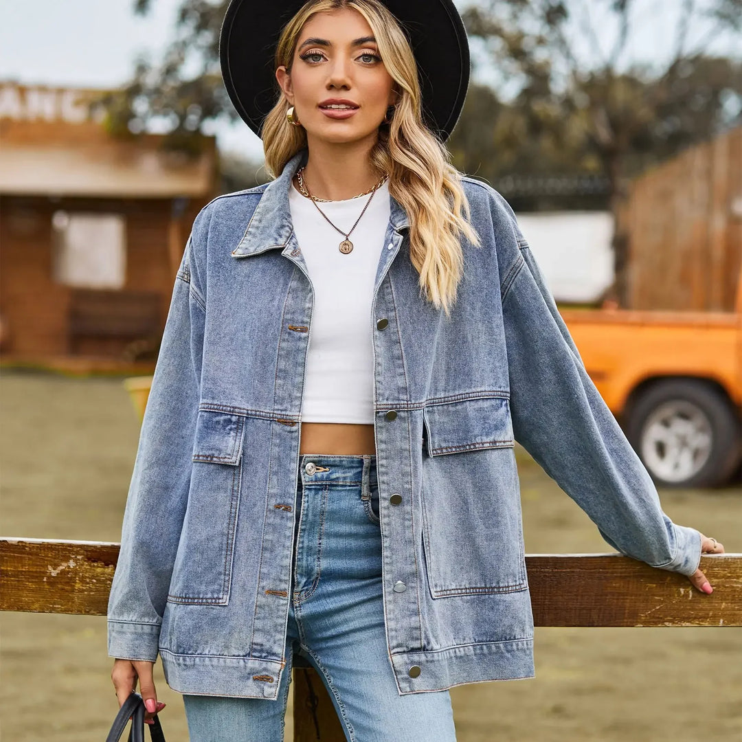 Veste en jean femme oversize à col chemise style vintage 6