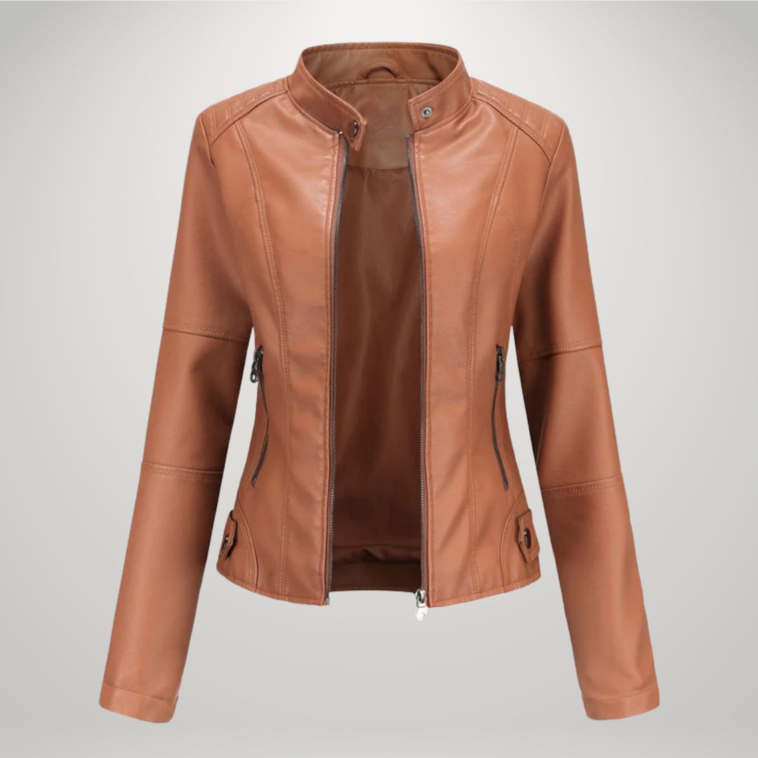 Veste femme cintrée en simili-cuir à col montant zippée 4