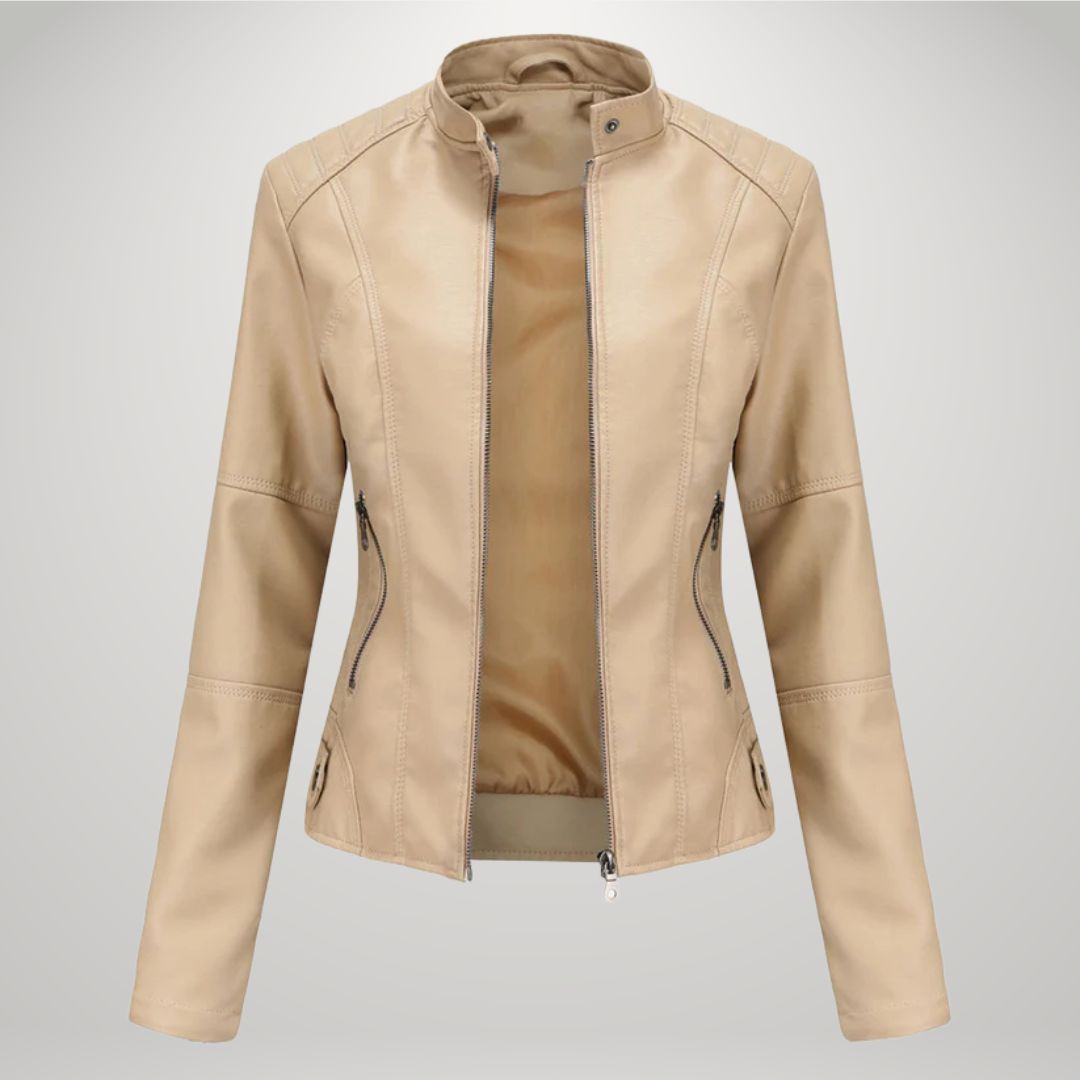 Veste femme cintrée en simili-cuir à col montant zippée 5