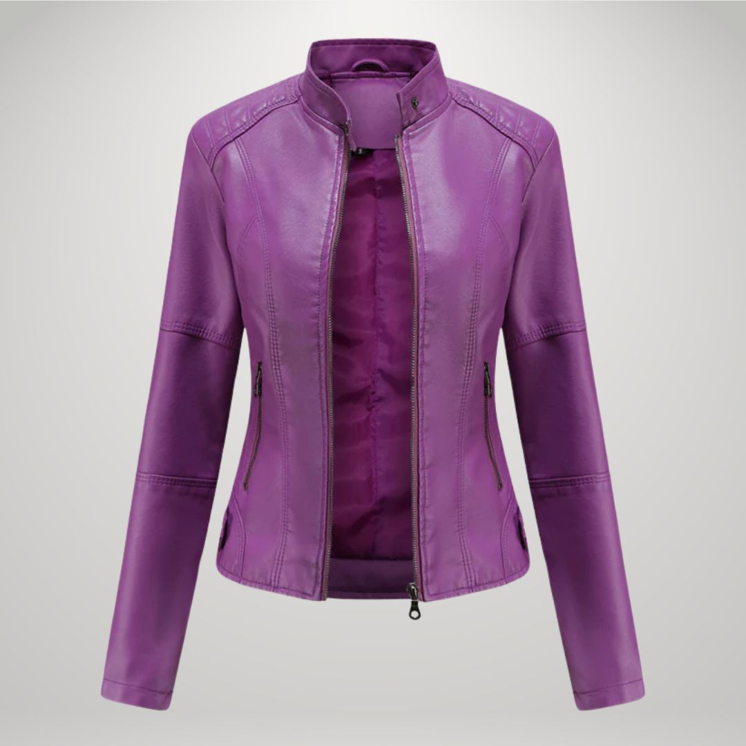 Veste femme cintrée en simili-cuir à col montant zippée 7