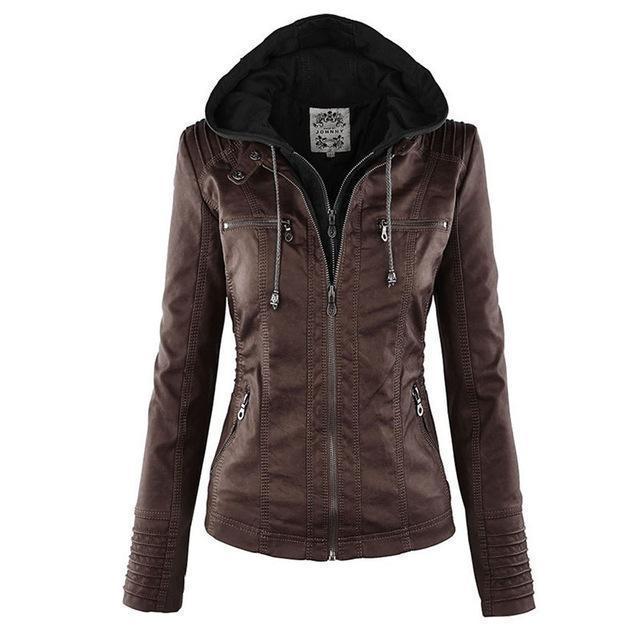 Veste femme en simili cuir et suédine longueur hanches à manches longues 2