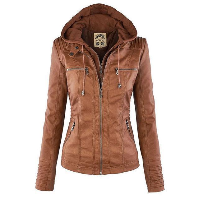 Veste femme en simili cuir et suédine longueur hanches à manches longues 3