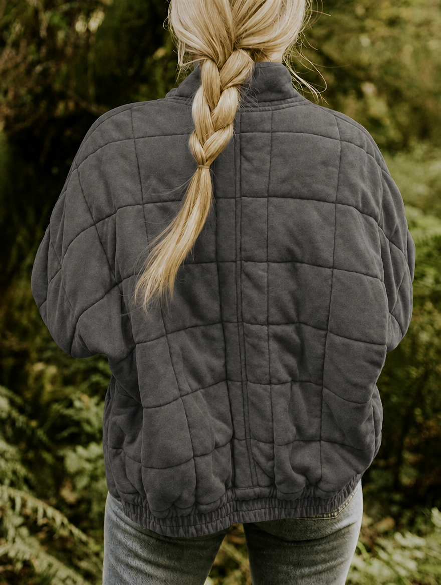 Veste matelassée femme oversize à col montant, fermeture éclair et poches 3