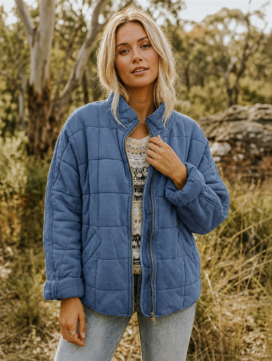 Veste matelassée femme oversize à col montant, fermeture éclair et poches 4