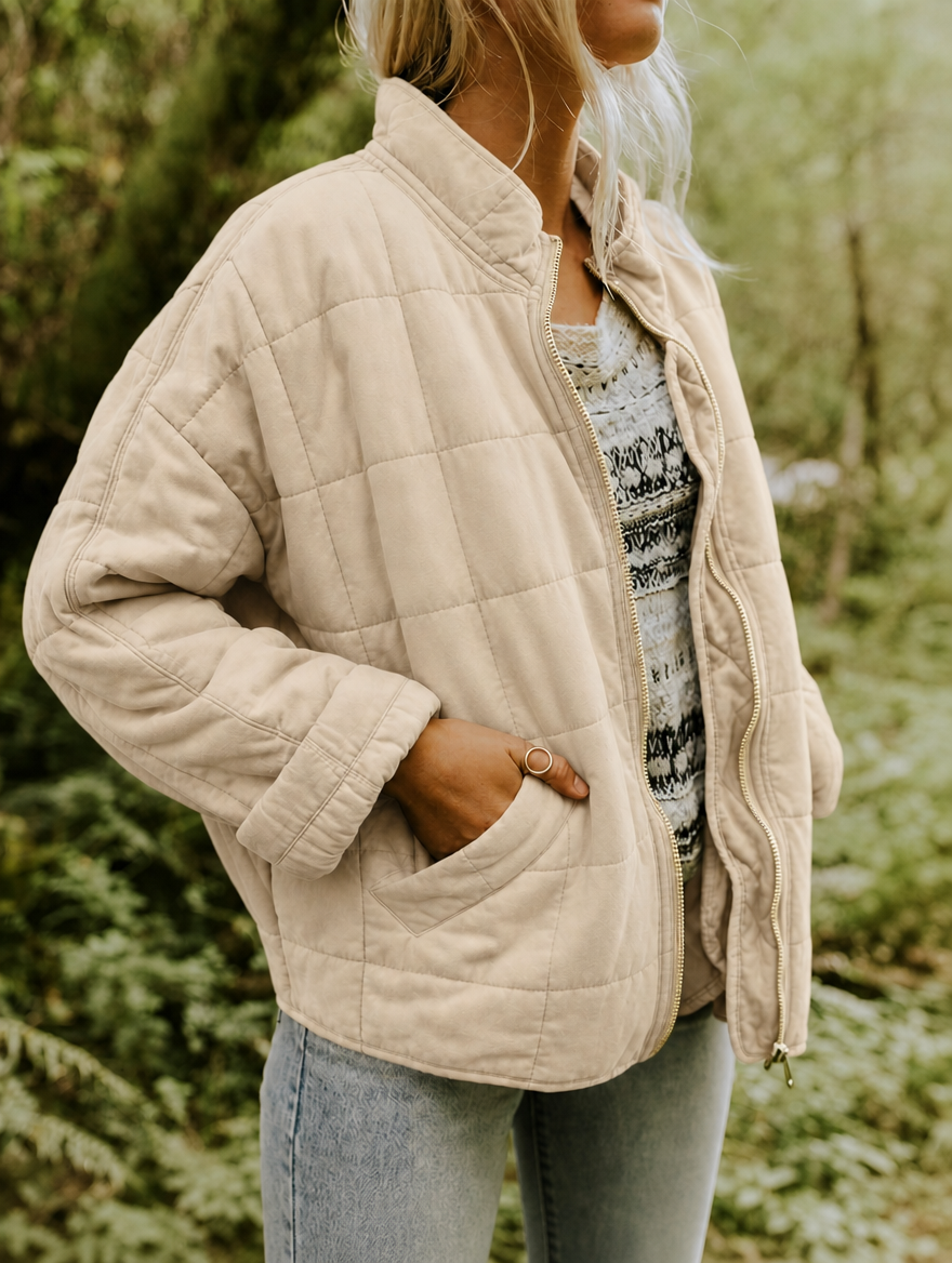 Veste matelassée femme oversize à col montant, fermeture éclair et poches 8