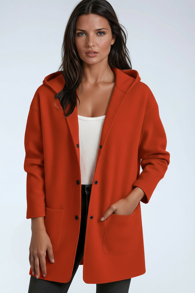 Veste mi-longue femme en laine mélangée à capuche et grandes poches 6