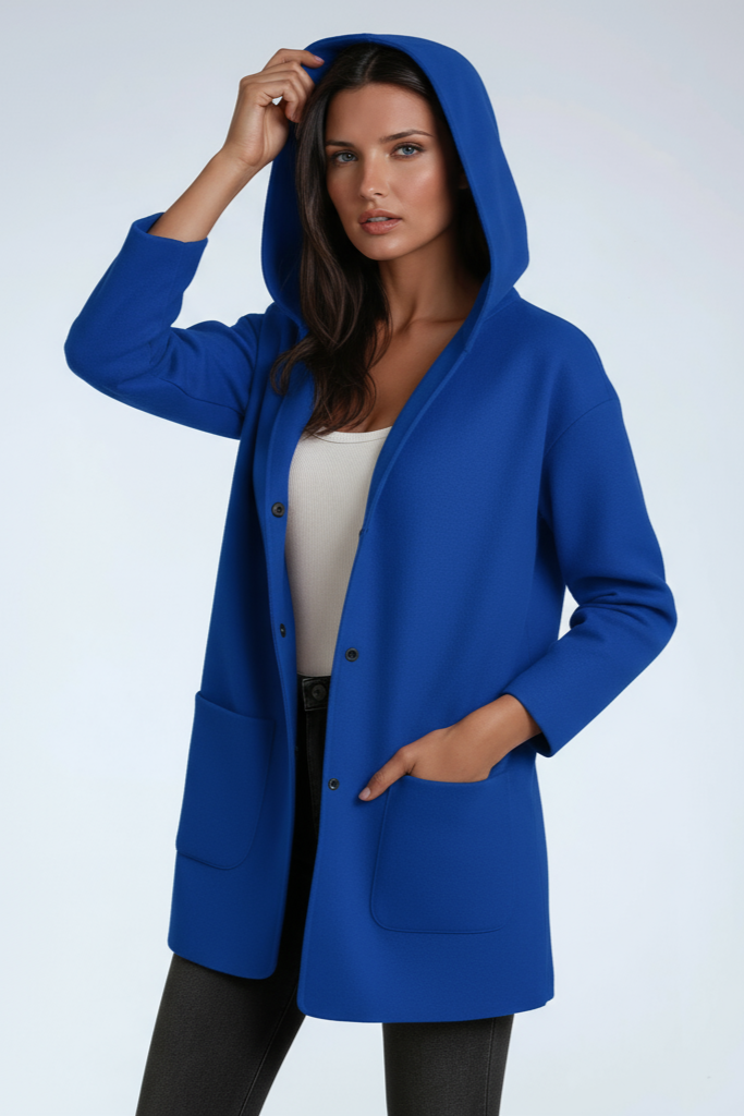 Veste mi-longue femme en laine mélangée à capuche et grandes poches 7