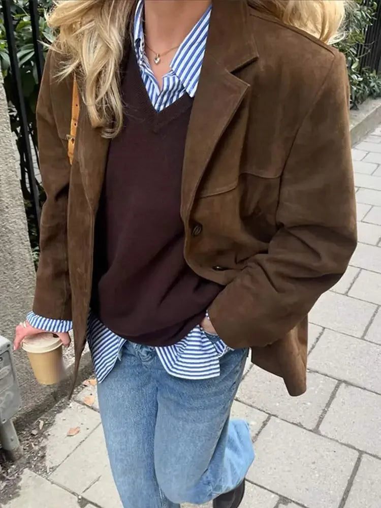 Veste mi-saison femme aspect daim en polyester au design intemporel 3