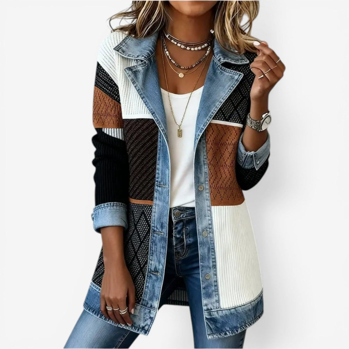 Veste mi-saison femme en maille effet denim coupe ample 2