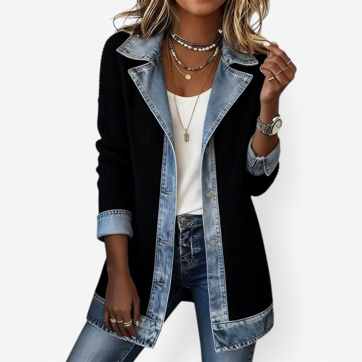 Veste mi-saison femme en maille effet denim coupe ample 3