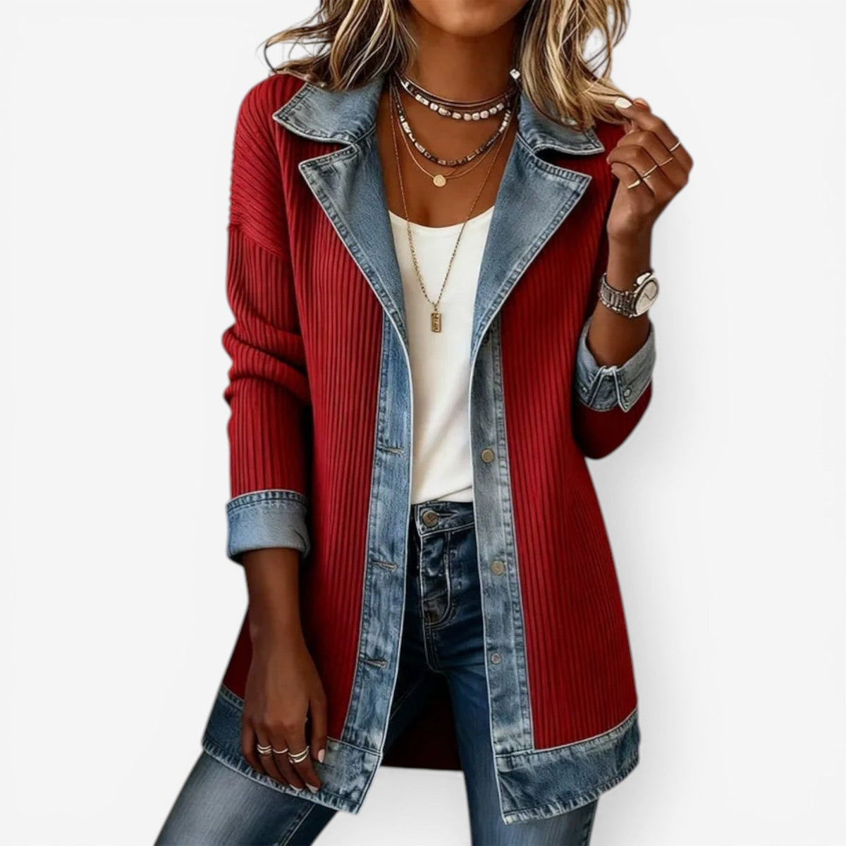 Veste mi-saison femme en maille effet denim coupe ample 4
