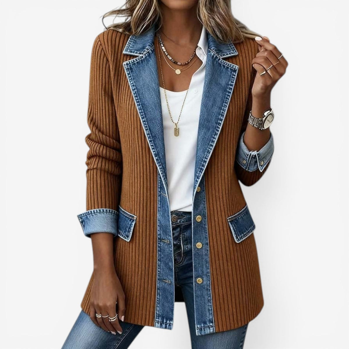 Veste mi-saison femme en maille effet denim coupe ample 5