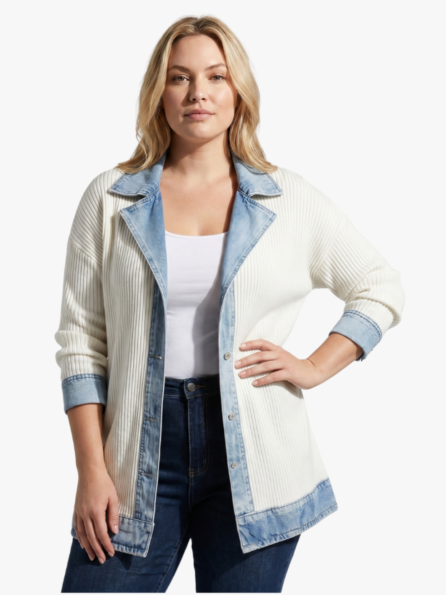Veste mi-saison femme en maille effet denim coupe ample 7