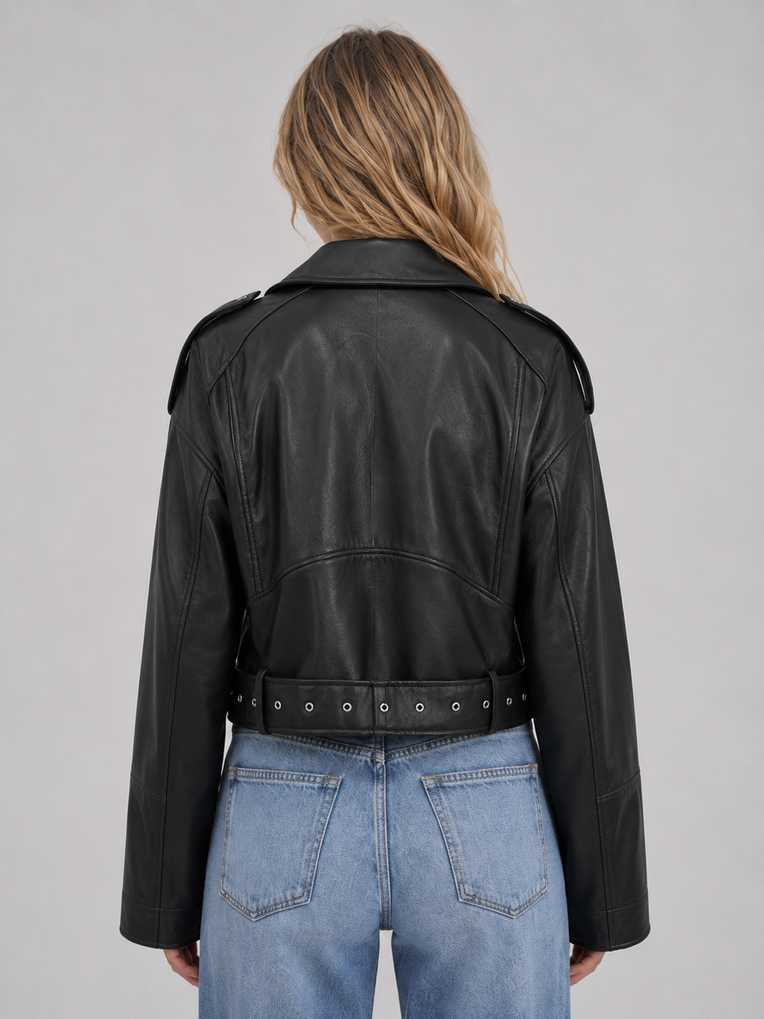 Veste motard femme en simili-cuir à zip asymétrique 3