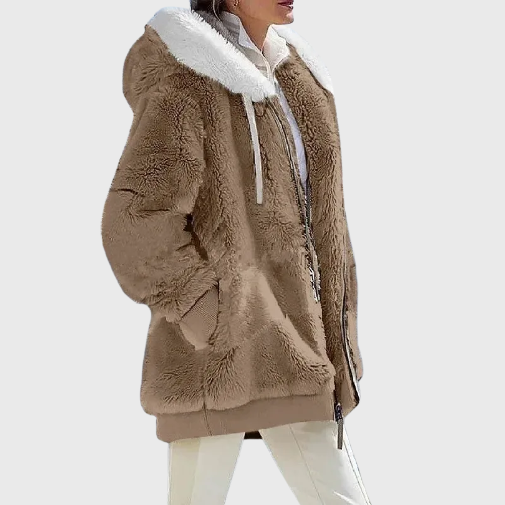 Veste polaire femme à capuche color block en sherpa coupe oversize 10