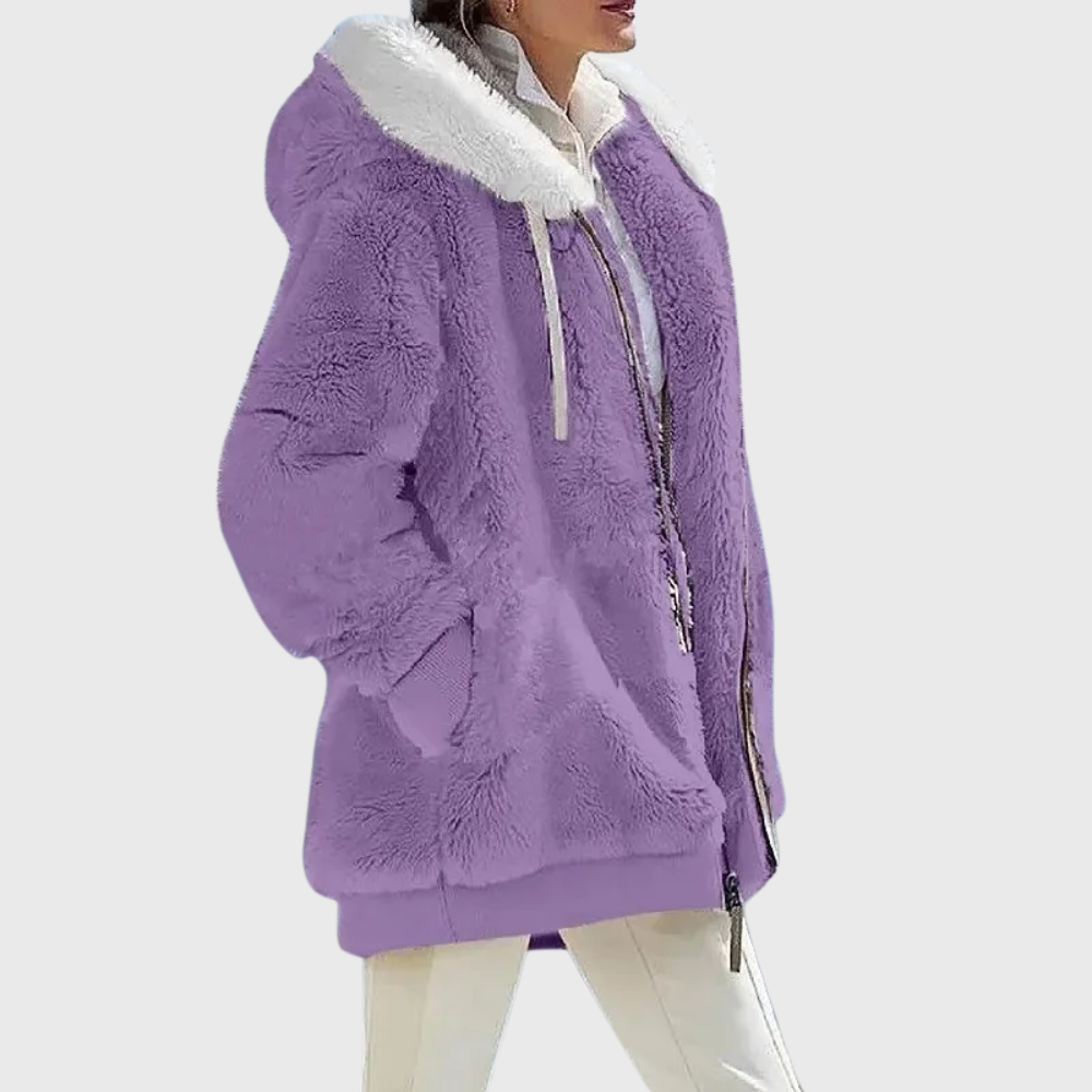 Veste polaire femme à capuche color block en sherpa coupe oversize 11
