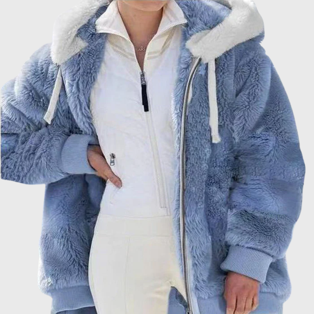 Veste polaire femme à capuche color block en sherpa coupe oversize 12