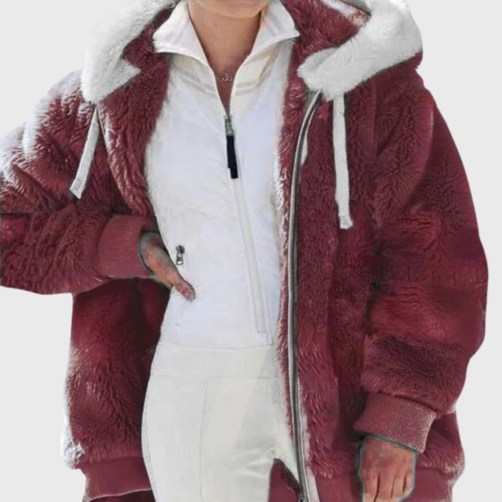 Veste polaire femme à capuche color block en sherpa coupe oversize 13