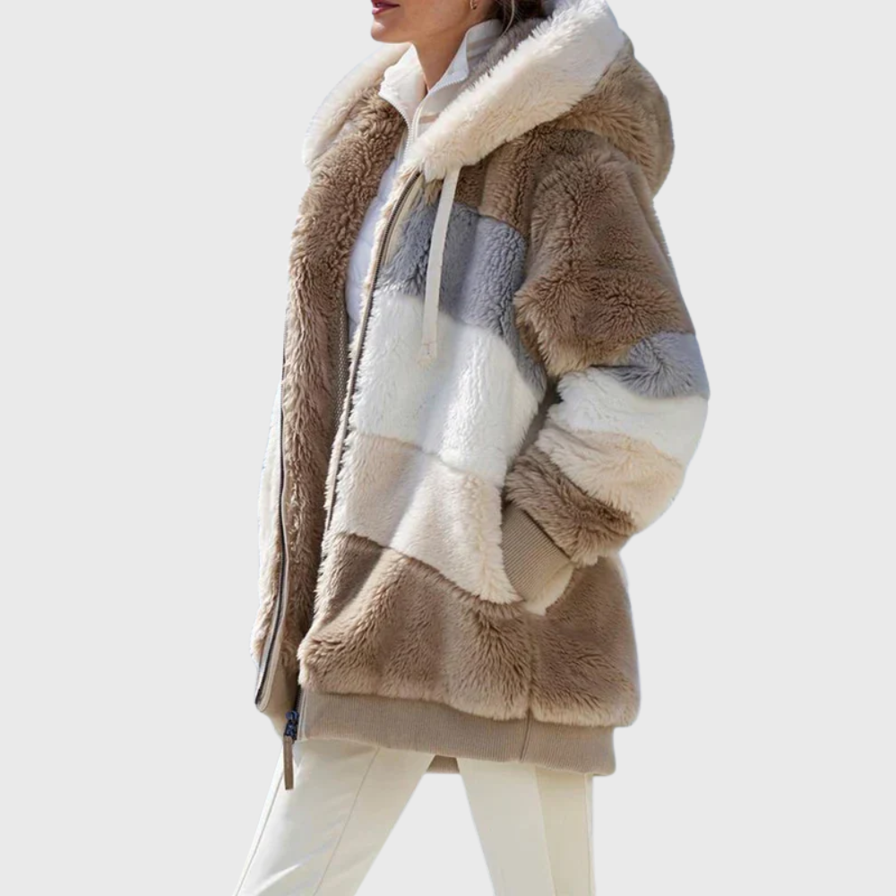 Veste polaire femme à capuche color block en sherpa coupe oversize 3