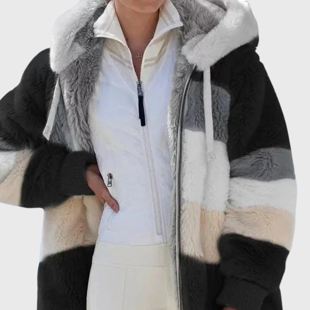 Veste polaire femme à capuche color block en sherpa coupe oversize 4