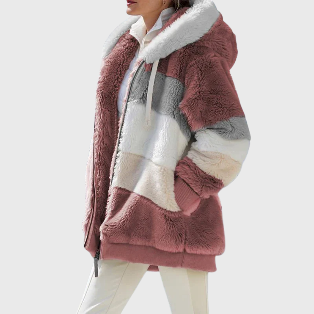 Veste polaire femme à capuche color block en sherpa coupe oversize 5