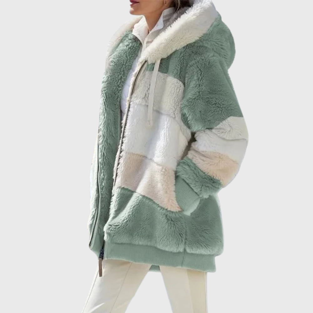 Veste polaire femme à capuche color block en sherpa coupe oversize 6