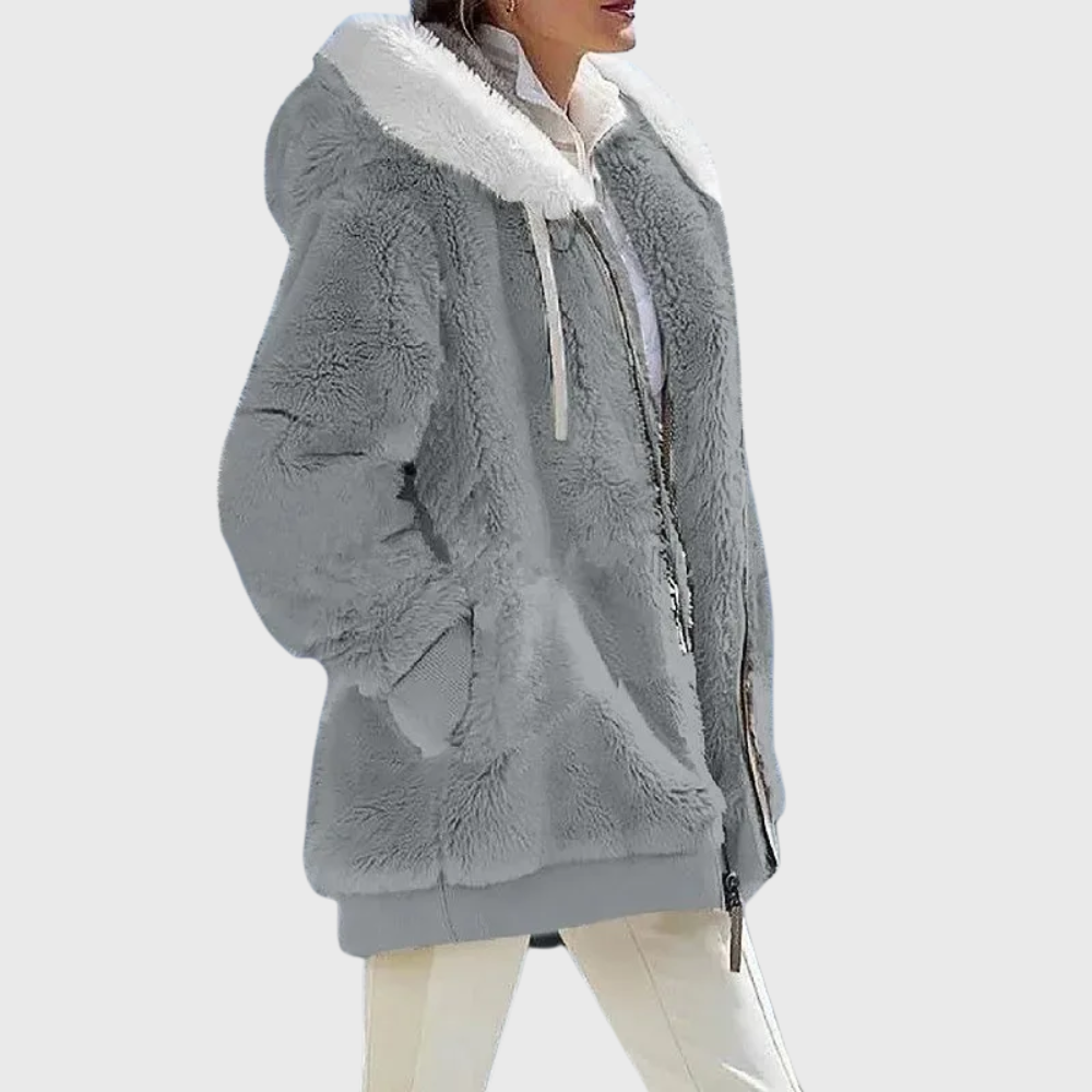 Veste polaire femme à capuche color block en sherpa coupe oversize 7