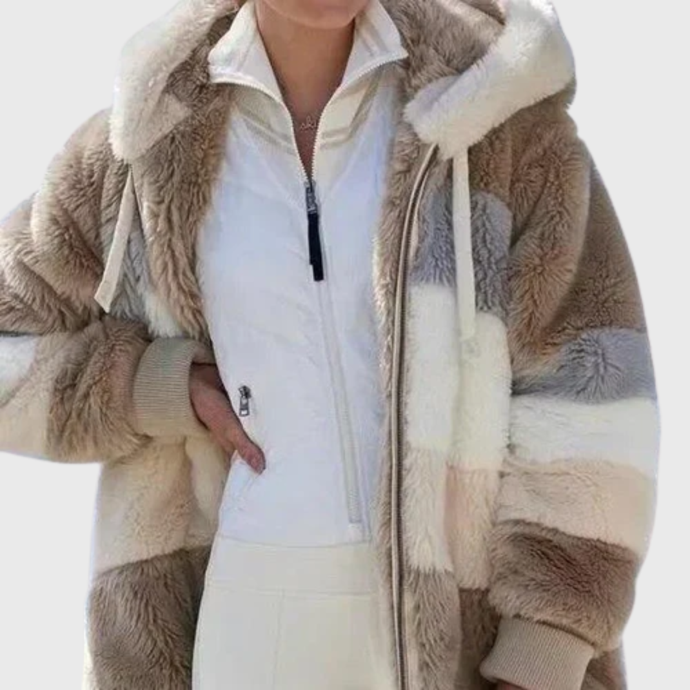 Veste polaire femme à capuche color block en sherpa coupe oversize 9