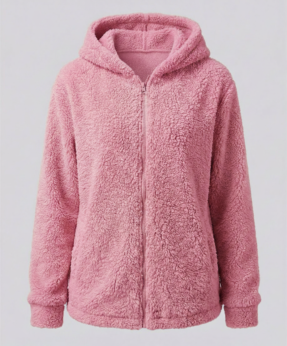 Veste polaire femme à capuche en sherpa manches longues coupe ample 11