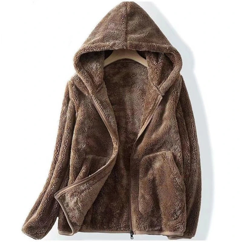 Veste polaire femme à capuche zippée en sherpa coupe décontractée 1