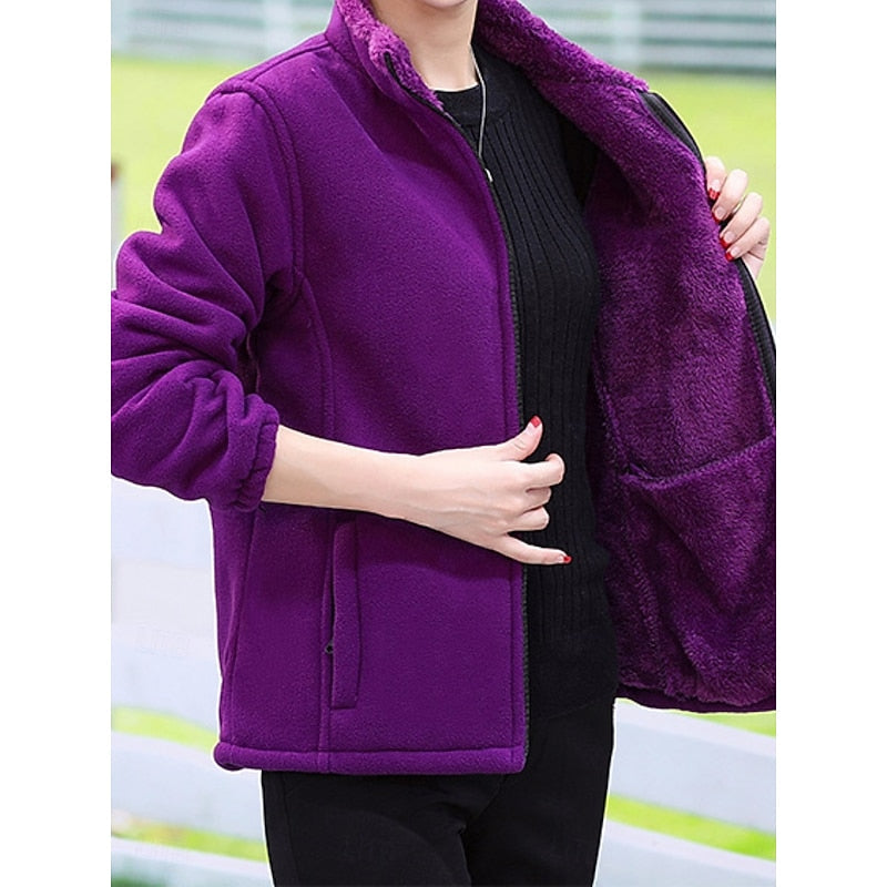 Veste polaire femme à col montant courte doublée sherpa à poches zippées 1