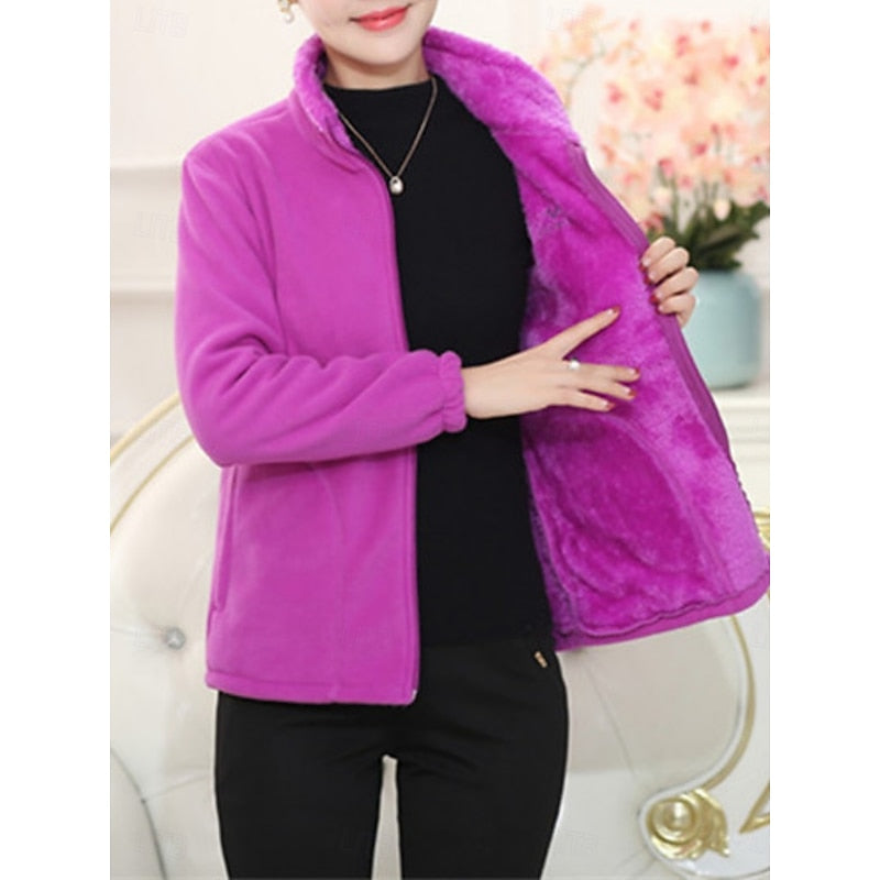 Veste polaire femme à col montant courte doublée sherpa à poches zippées 5