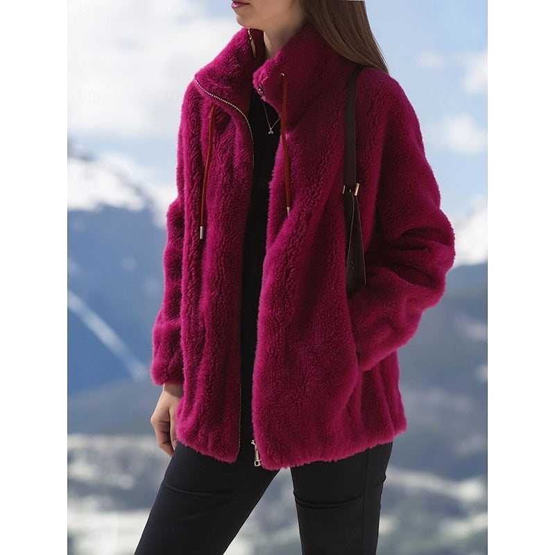 Veste polaire femme à col montant et cordon de serrage coupe ample 2