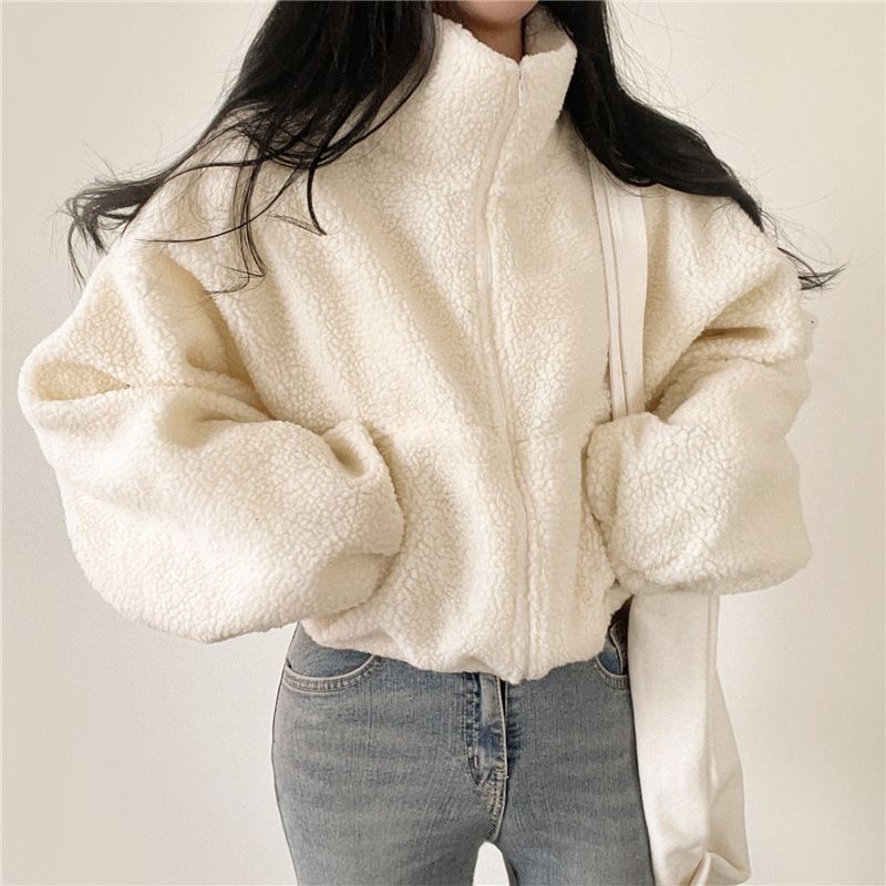 Veste polaire femme courte à fermeture éclair coupe oversize 2